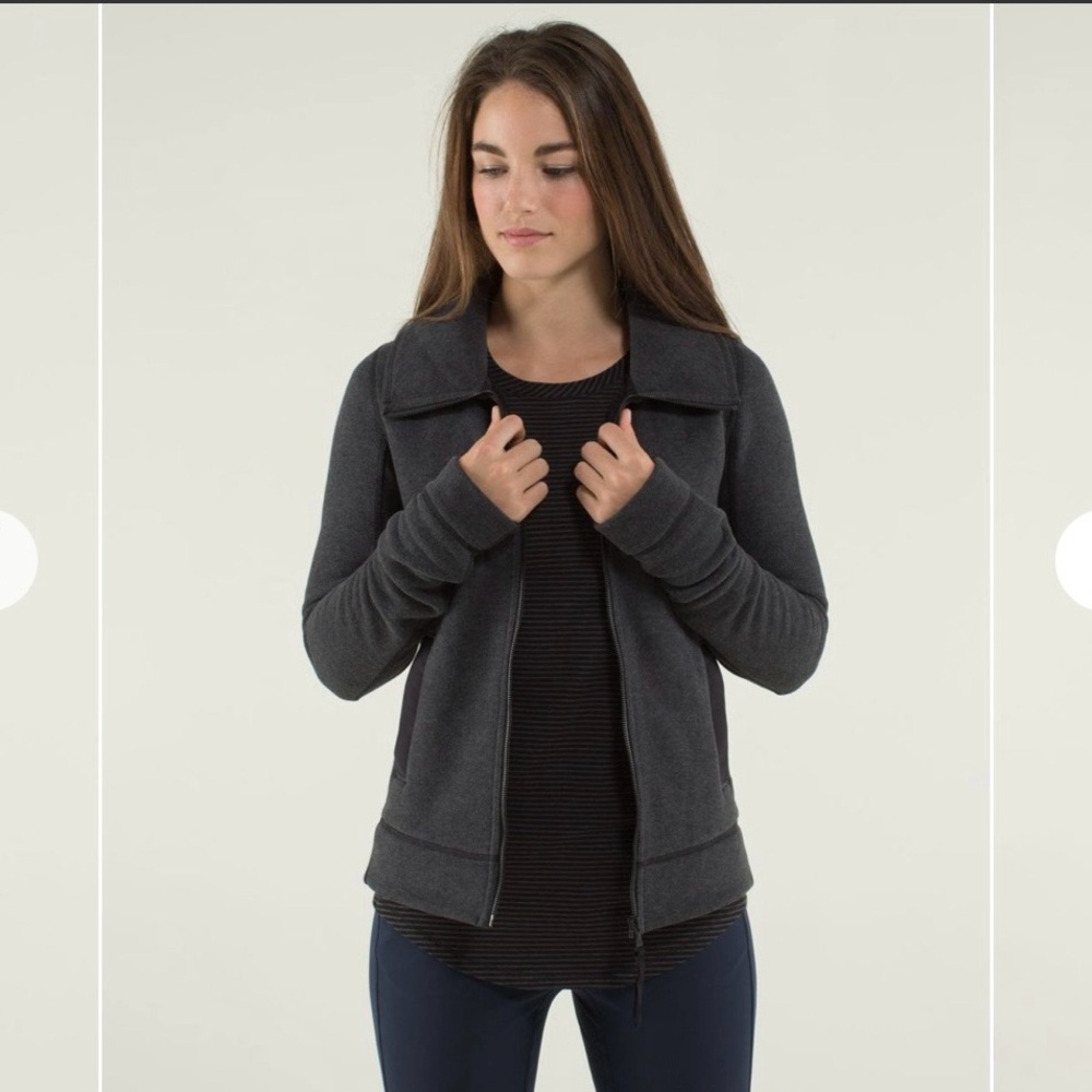 Lululemon “En Route” jacket. Size 10. Dark gray. Thick cotton blend. EUC.